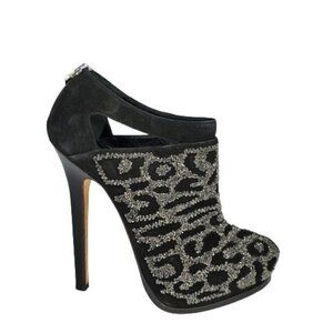 Fendi Crystal Embellished Black Suede Platform Ankle Booties